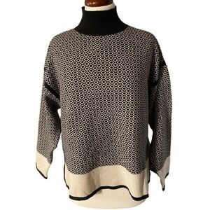 Able Black & Cream Geometric Women's Turtleneck Sweater Sz M Boxy Drop Shoulder